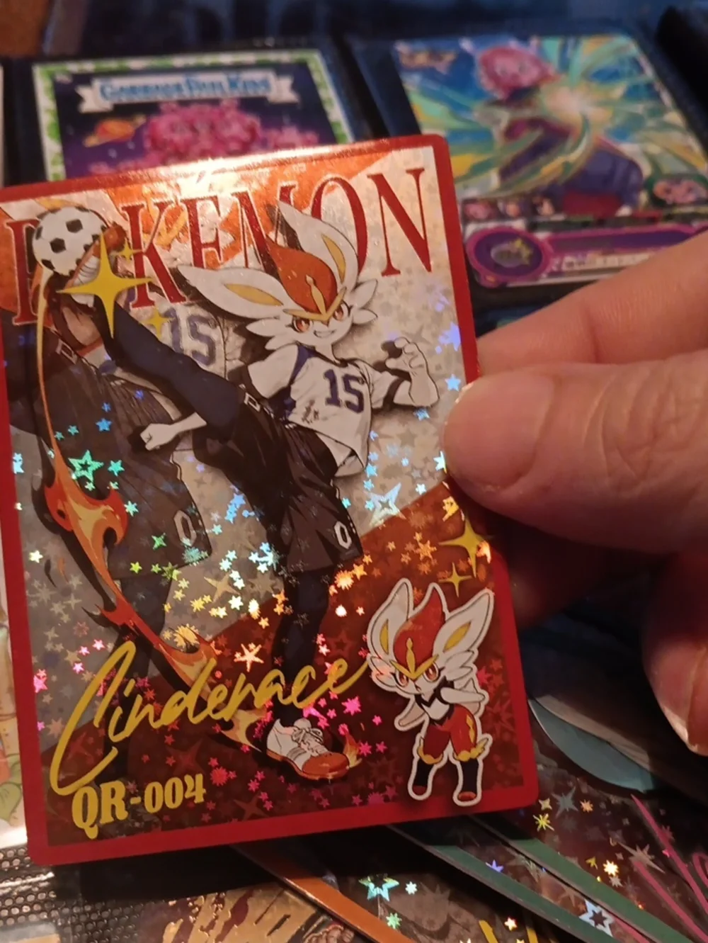 Pokemon Red and White Scorbunny Holographic Soccer Art Card